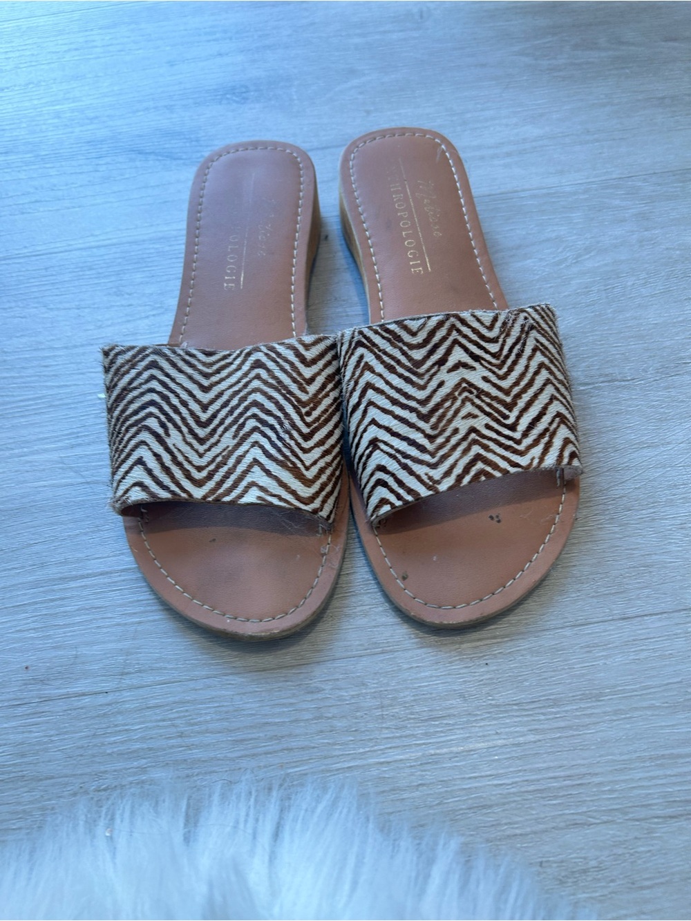 Anthropologie Brown Chevron Slide Sandals